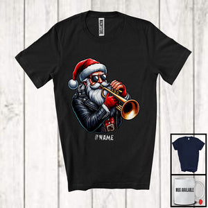 MacnyStore - Personalized Custom Name Santa Playing Trumpet; Cheerful Christmas Trumpet Player; Music T-Shirt