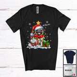 MacnyStore - Personalized Custom Name Santa Pug In Christmas Lights; Lovely X-mas Elf Cat Owner T-Shirt