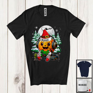 MacnyStore - Personalized Custom Name Santa Pumpkin Headset Gaming; Lovely Christmas Video Gamer T-Shirt