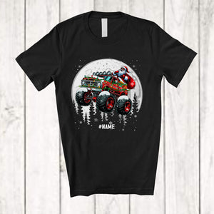 MacnyStore - Personalized Custom Name Santa Racing On Monster Truck; Joyful Christmas Lights Moon; Driver T-Shirt