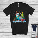 MacnyStore - Personalized Custom Name Santa Reindeer Budgerigar; Joyful Christmas Tree Lights Budgerigar Bird T-Shirt