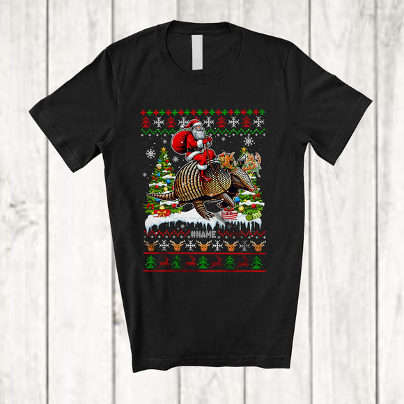 MacnyStore - Personalized Custom Name Santa Riding Armadillo; Awesome Christmas Tree Sweater Armadillo Animal T-Shirt