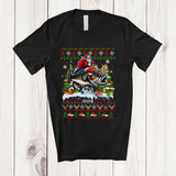 MacnyStore - Personalized Custom Name Santa Riding Bass Fish Reindeer; Humorous Christmas Sweater Sea Animal T-Shirt