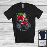 MacnyStore - Personalized Custom Name Santa Riding Bicycle, Cheerful Christmas Rider Biker, X-mas Team T-Shirt