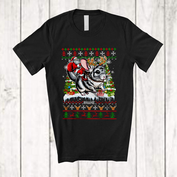 MacnyStore - Personalized Custom Name Santa Riding Chinchilla; Awesome Christmas Tree Sweater Chinchilla Animal T-Shirt