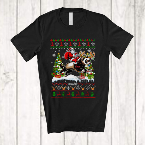 MacnyStore - Personalized Custom Name Santa Riding Ferret; Awesome Christmas Tree Sweater Ferret Animal T-Shirt