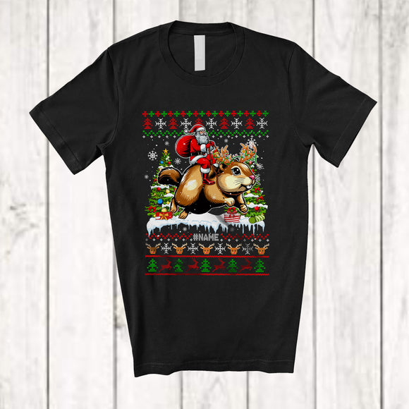 MacnyStore - Personalized Custom Name Santa Riding Gopher; Awesome Christmas Tree Sweater Gopher Animal T-Shirt