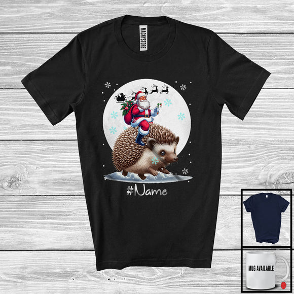 MacnyStore - Personalized Custom Name Santa Riding Hedgehog, Merry Christmas Moon Snow Hedgehog, X-mas T-Shirt