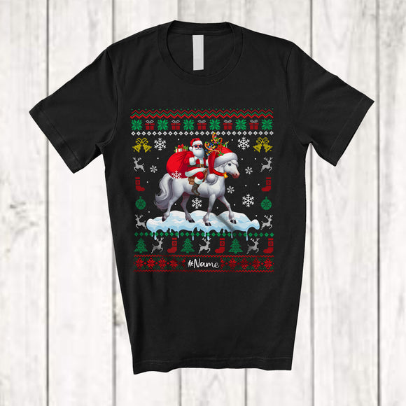 MacnyStore - Personalized Custom Name Santa Riding Horse; Amusing Christmas Sweater Animal; Farm Farmer T-Shirt