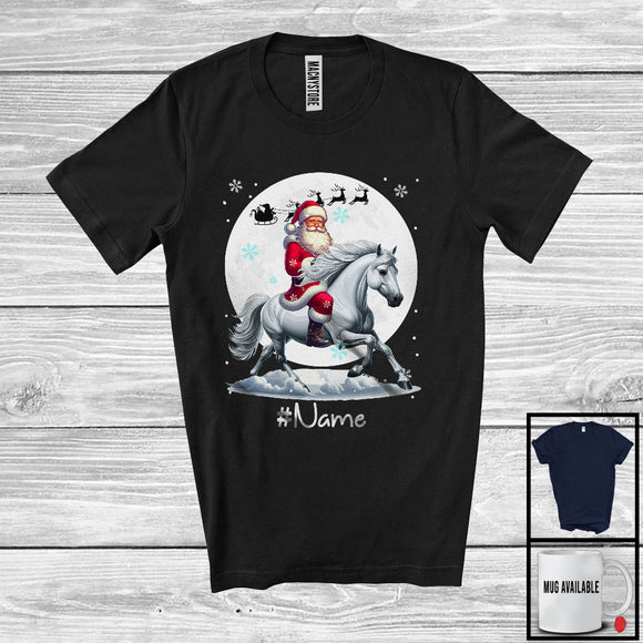 MacnyStore - Personalized Custom Name Santa Riding Horse, Merry Christmas Moon Snow Horse, X-mas Team T-Shirt