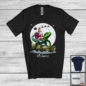MacnyStore - Personalized Custom Name Santa Riding Lizard, Merry Christmas Moon Snow Lizard, X-mas Team T-Shirt