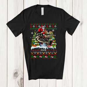 MacnyStore - Personalized Custom Name Santa Riding Muskellunge Reindeer; Humorous Christmas Sweater Sea Animal T-Shirt