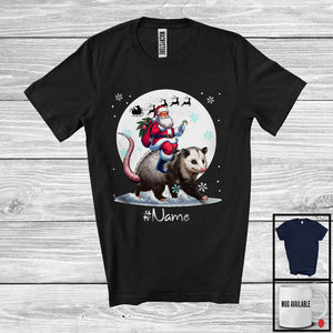 MacnyStore - Personalized Custom Name Santa Riding Opossum, Merry Christmas Moon Snow Opossum, X-mas T-Shirt