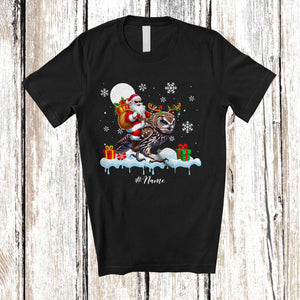 MacnyStore - Personalized Custom Name Santa Riding Owl; Awesome Christmas Snowing Bird; Family T-Shirt