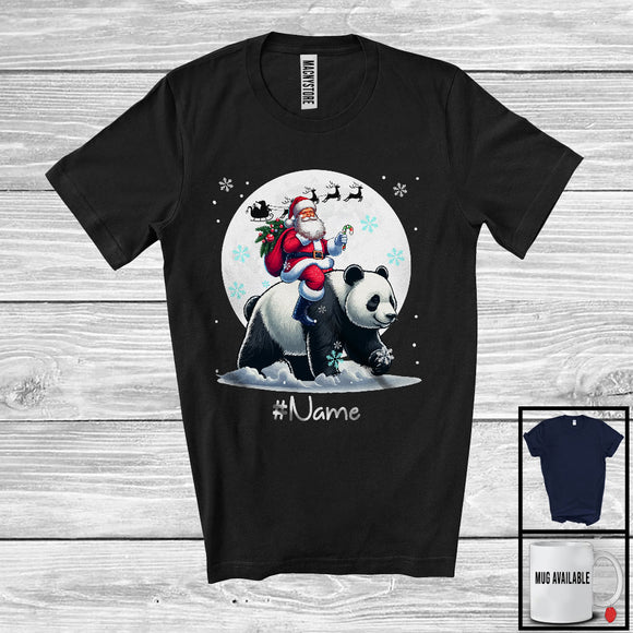 MacnyStore - Personalized Custom Name Santa Riding Panda, Merry Christmas Moon Snow Panda, X-mas Team T-Shirt