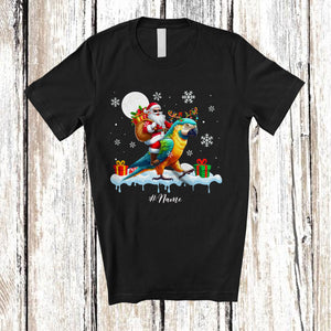 MacnyStore - Personalized Custom Name Santa Riding Parrot; Awesome Christmas Snowing Bird; Family T-Shirt