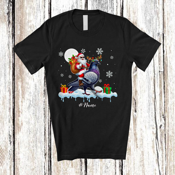 MacnyStore - Personalized Custom Name Santa Riding Pigeon; Awesome Christmas Snowing Bird; Family T-Shirt