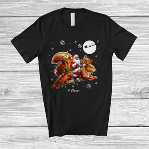 MacnyStore - Personalized Custom Name Santa Riding Squirrel Reindeer; Lovely Christmas Moon; Squirrel Animal T-Shirt