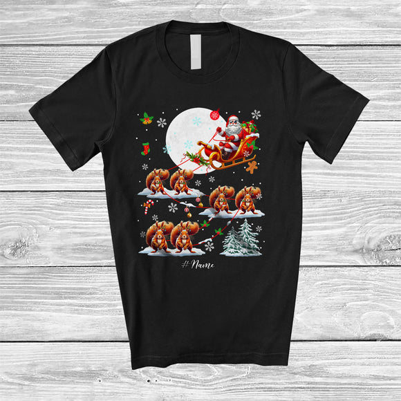 MacnyStore - Personalized Custom Name Santa Riding Squirrel Sleigh; Lovely Christmas Moon; Squirrel Animal T-Shirt