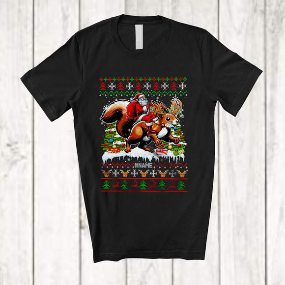 MacnyStore - Personalized Custom Name Santa Riding Squirrel; Awesome Christmas Tree Sweater Squirrel Animal T-Shirt