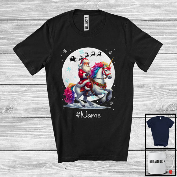 MacnyStore - Personalized Custom Name Santa Riding Unicorn, Merry Christmas Moon Snow Unicorn, X-mas T-Shirt