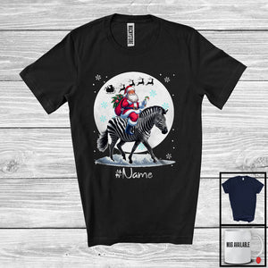MacnyStore - Personalized Custom Name Santa Riding Zebra, Merry Christmas Moon Snow Zebra, X-mas Team T-Shirt