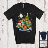 MacnyStore - Personalized Custom Name Santa School Bus Carrying Christmas Tree; Joyful X-mas Moon; Driver T-Shirt