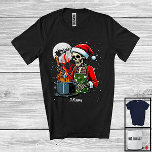 MacnyStore - Personalized Custom Name Santa Skeleton Cooking; Awesome Christmas Skeleton; Moon Snowing T-Shirt