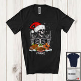 MacnyStore - Personalized Custom Name Santa Skeleton With X-mas Dinner; Amazing Christmas Snowing; Family T-Shirt