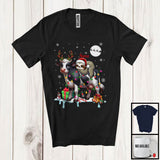 MacnyStore - Personalized Custom Name Santa Sloth Riding Reindeer Cow; Adorable Christmas Lights Snow T-Shirt