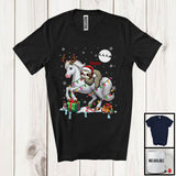 MacnyStore - Personalized Custom Name Santa Sloth Riding Reindeer Horse; Adorable Christmas Lights Snow T-Shirt