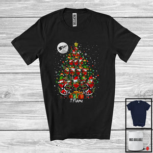 MacnyStore - Personalized Custom Name Santa T-Rex And Beer Glasses Christmas Tree; Lovely Drinking Snow T-Shirt