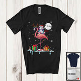 MacnyStore - Personalized Custom Name Santa Unicorn Riding Reindeer Flamingo; Adorable Christmas Lights Snow T-Shirt