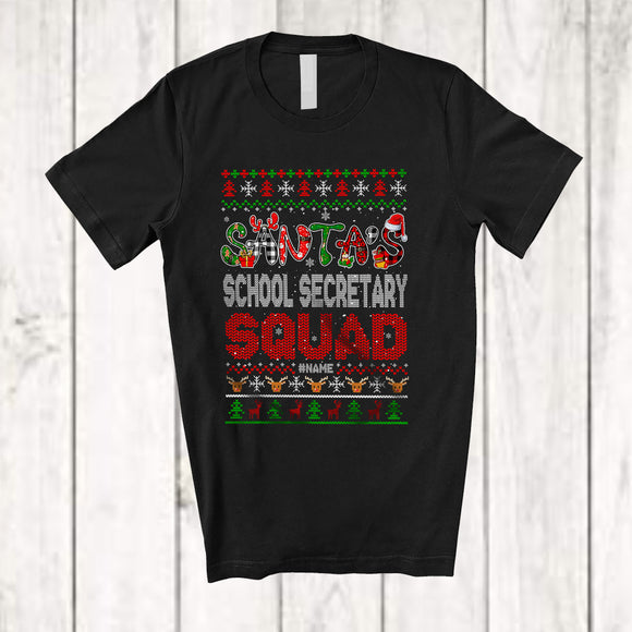 MacnyStore - Personalized Custom Name Santa's School Secretary Squad; Fantastic Christmas Sweater; Careers Jobs T-Shirt