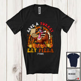 MacnyStore - Personalized Custom Name Save A Turkey Eat Pizza; Happy Thanksgiving Plaid Rainbow Turkey T-Shirt