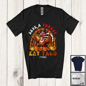 MacnyStore - Personalized Custom Name Save A Turkey Eat Taco; Happy Thanksgiving Plaid Rainbow Turkey T-Shirt