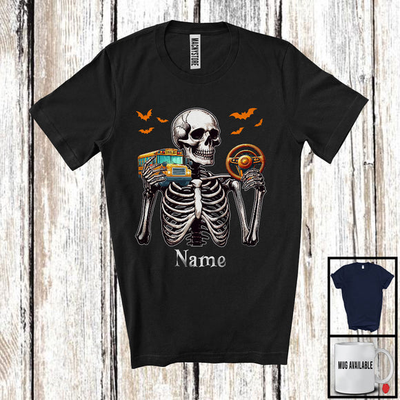 MacnyStore - Personalized Custom Name School Bus Driver Skeleton, Horror Halloween Costume Careers Group T-Shirt