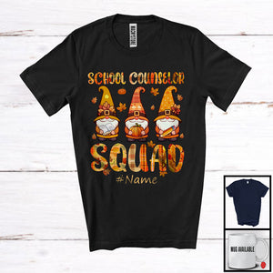 MacnyStore - Personalized Custom Name School Counselor Squad; Lovely Thanksgiving Three Gnomes Plaid T-Shirt