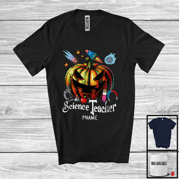 MacnyStore - Personalized Custom Name Science Teacher; Horror Halloween Costume Pumpkin; Teaching T-Shirt