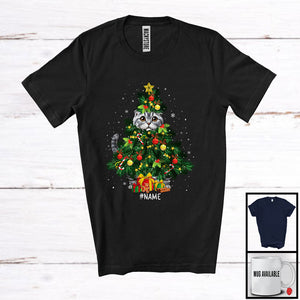 MacnyStore - Personalized Custom Name Scottish Fold Cat Christmas Tree Cosplay; Joyful Family Group; Snowing T-Shirt