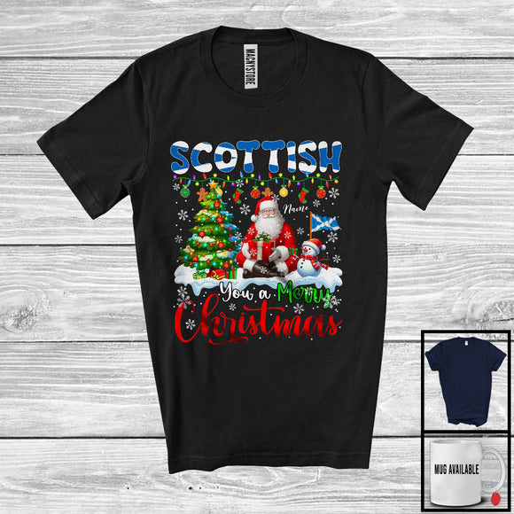 MacnyStore - Personalized Custom Name Scottish You A Merry Christmas; Fantastic Santa Scottish Flag Snowman T-Shirt