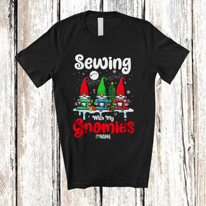 MacnyStore - Personalized Custom Name Sewing With My Gnomies; Lovely Christmas Three Gnomes Sewing T-Shirt