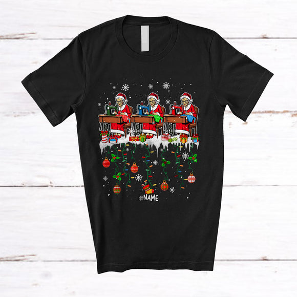 MacnyStore - Personalized Custom Name Sewing Woman Santa; Lovely Christmas Three Women Santa Quilting T-Shirt