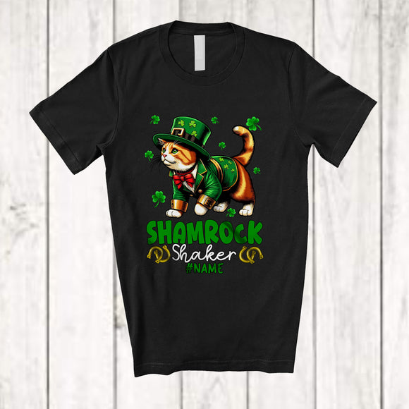 MacnyStore - Personalized Custom Name Shamrock Shaker; Humorous St. Patrick's Day Leprechaun Cat; Family T-Shirt