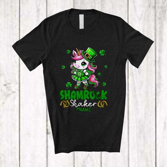 MacnyStore - Personalized Custom Name Shamrock Shaker; Humorous St. Patrick's Day Leprechaun Unicorn; Family T-Shirt