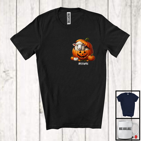 MacnyStore - Personalized Custom Name Sheep In Pumpkin Pocket; Lovely Thanksgiving Halloween T-Shirt