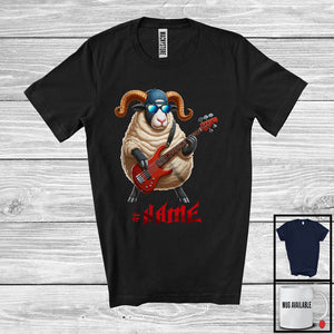 MacnyStore - Personalized Custom Name Sheep Playing Guitar Rock; Joyful Music Bass Guitar Farmer T-Shirt