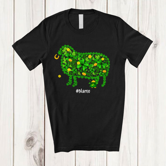 MacnyStore - Personalized Custom Name Sheep Shape Shamrock; Adorable St. Patrick's Day Gold Pot; Farmer T-Shirt