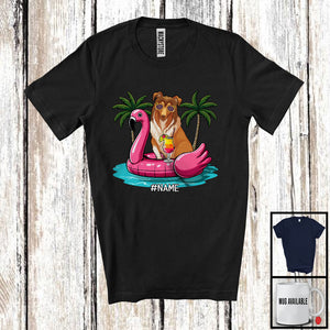 MacnyStore - Personalized Custom Name Sheltie On Flamingo Float; Lovely Summer Hawaii Pool Beach T-Shirt