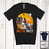 MacnyStore - Personalized Custom Name Sheltie Sheet, Adorable Halloween Moon Boo Ghost Sheltie Lover T-Shirt